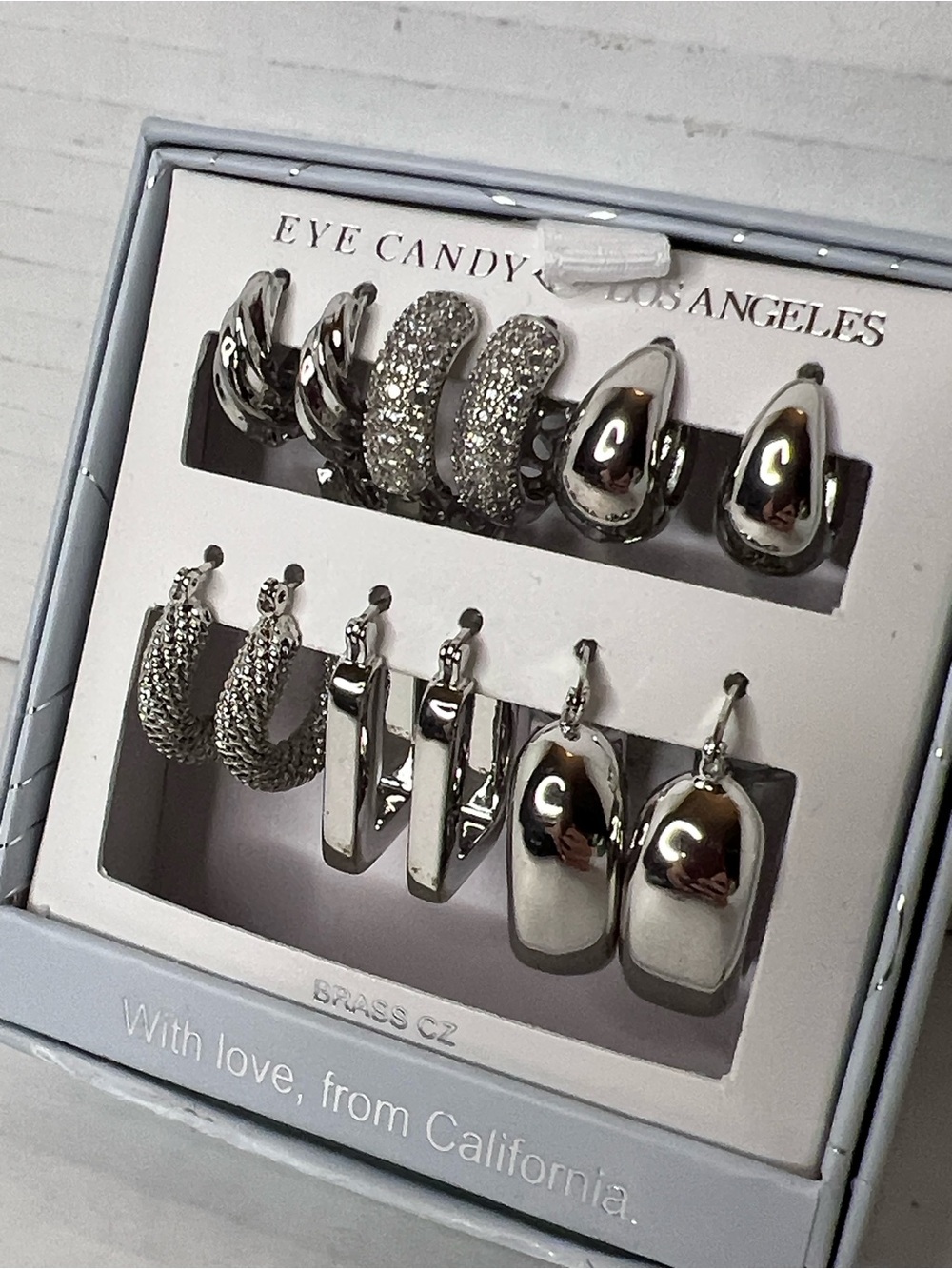 Eye Candy Los Angeles Silver Tone Hoop Earring 6 Pair Set New
